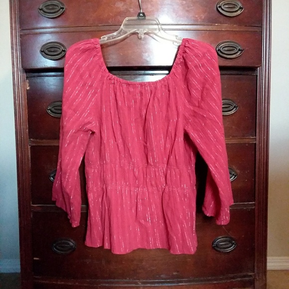 Cato Peasant Blouse with Gold Thread Stripes - Picture 3 of 3